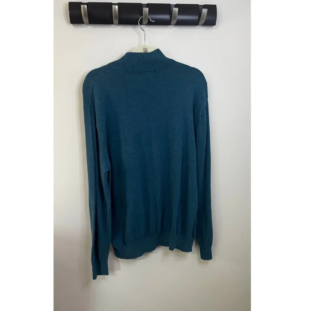 EUC Alan Flusser 100% cotton quarter-zip sweater, blue w/black zipper, LARGE